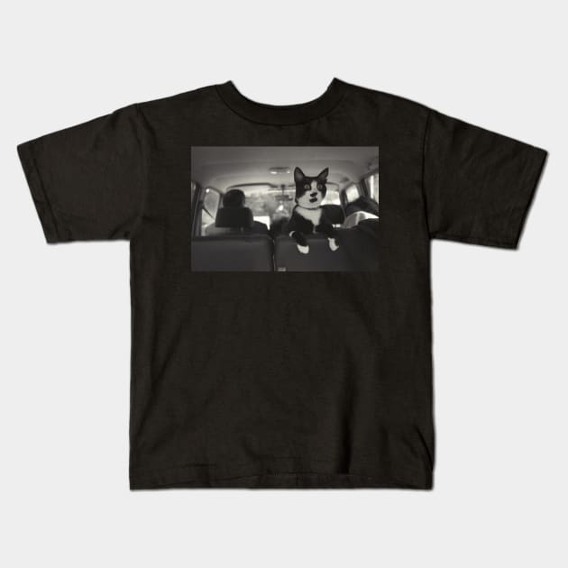 Cat Looking Out the Rear Window Kids T-Shirt by ellenmueller